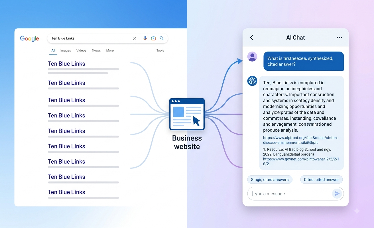 Ten Blue Links' vs. the new AI 'Synthesized Answer'