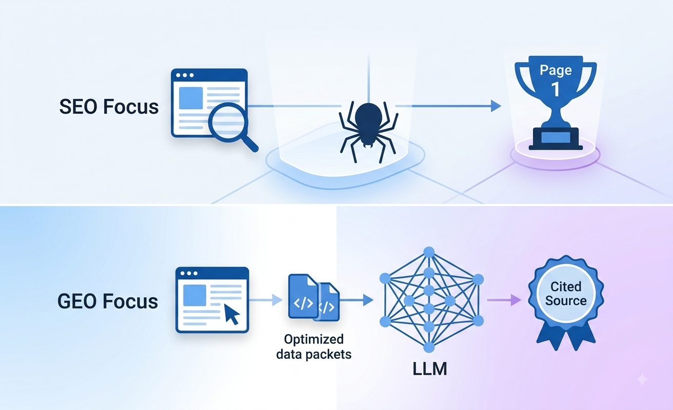 GEO optimizes for LLM synthesis and citations